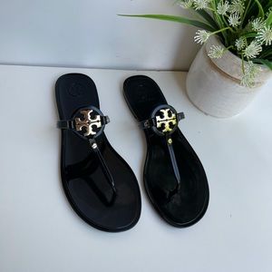 Tory Burch Mini Miller Jelly Sandals Black & Gold size 8